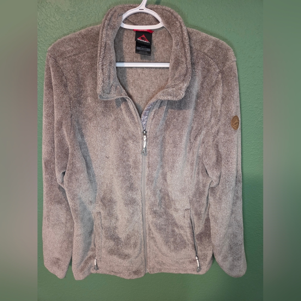 Gerry Plush Fleece Zip Jacket Size XL Taupe Soft Sherpa Style Coat
